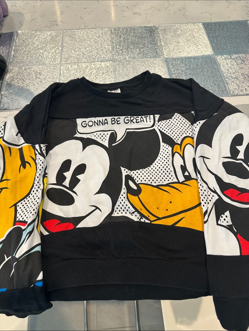 Disney Black Graphic Mickey & Friends Sweatshirt with Yellow Accents